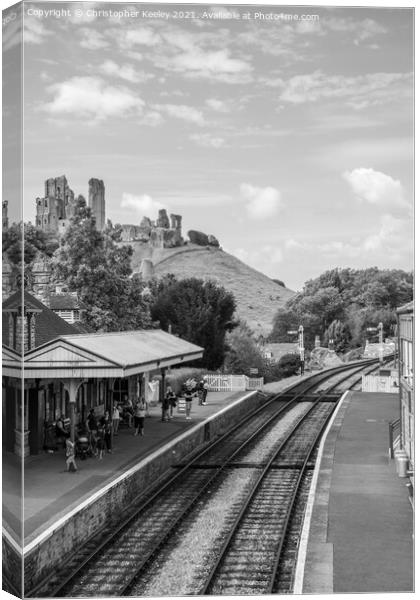 Corfe Castle - black and white Canvas Print by Christopher Keeley