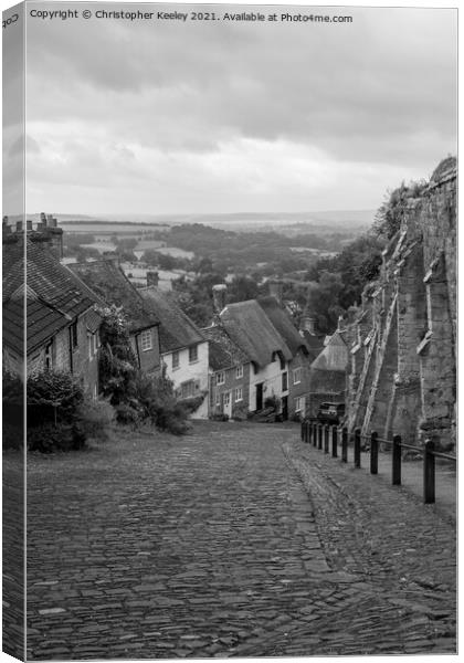 Gold Hill, Shaftesbury in monochrome Canvas Print by Christopher Keeley