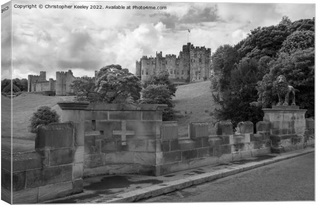 Alnwick Castle in black and white Canvas Print by Christopher Keeley