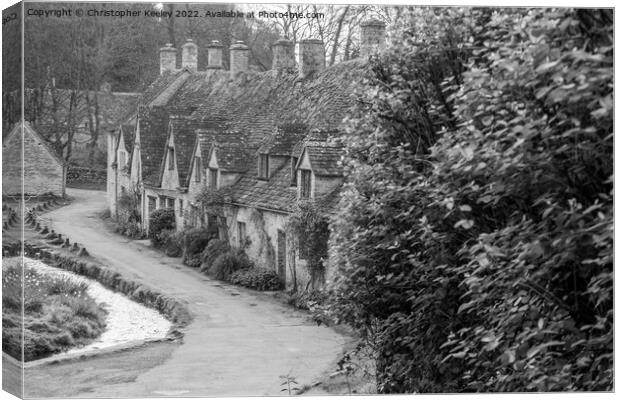 Arlington Row, Bibury, in black and white Canvas Print by Christopher Keeley