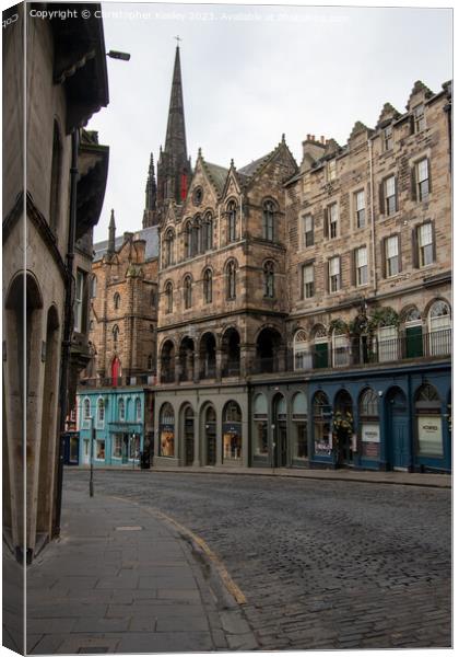 Victoria Street and gothic spire in Edinburgh Canvas Print by Christopher Keeley
