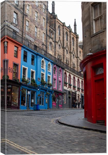 Looking onto Victoria Street, 'Diagon Alley', in Edinburgh city centre Canvas Print by Christopher Keeley