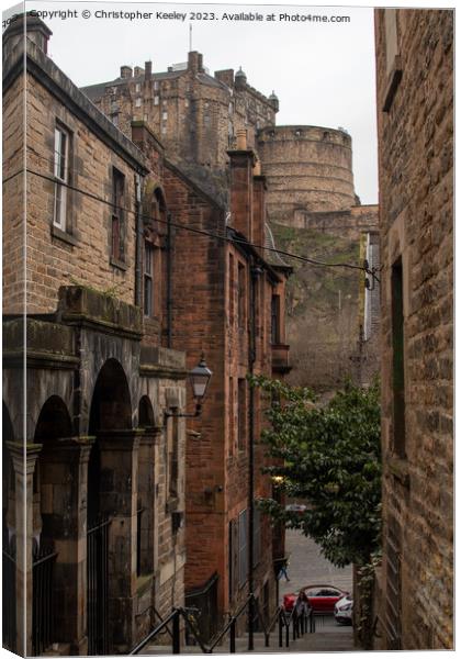 Edinburgh Castle views from The Vennel steps Canvas Print by Christopher Keeley