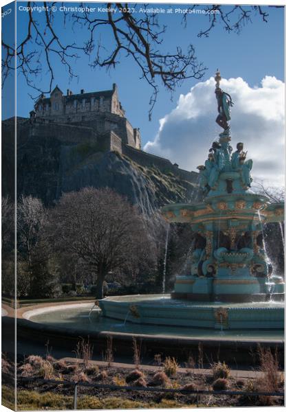 Edinburgh Castle and Ross Fountain Canvas Print by Christopher Keeley