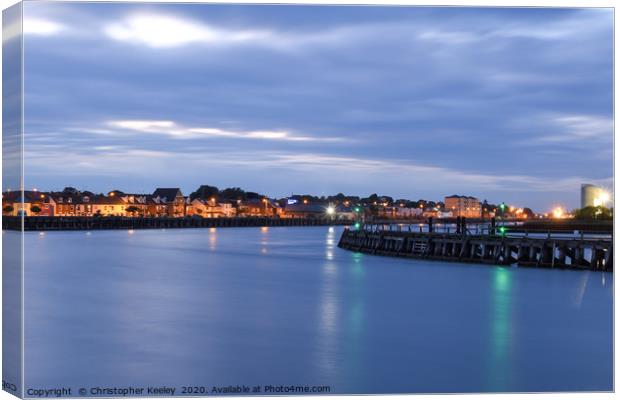 Gorleston harbour at night Canvas Print by Christopher Keeley