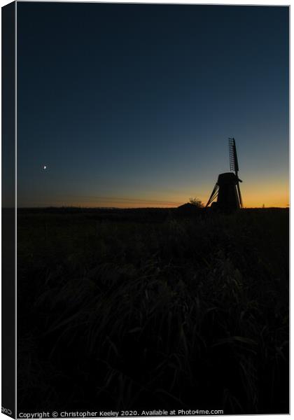Sunset over Herringfleet Windmill  Canvas Print by Christopher Keeley
