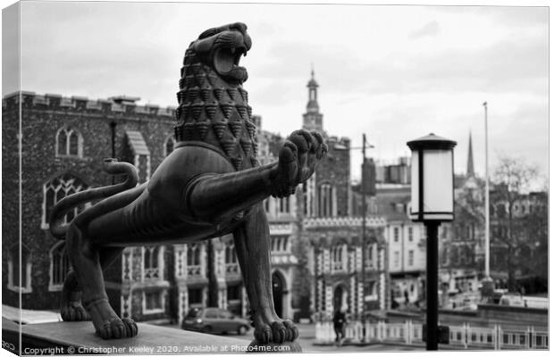 Norwich City Hall lion and Guildhall Canvas Print by Christopher Keeley