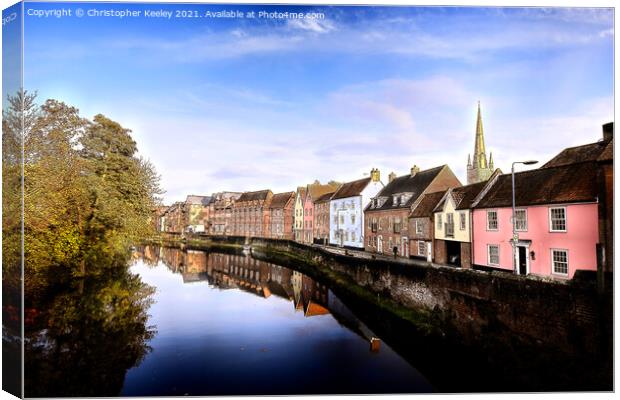 Norwich quayside and cathedral digital art Canvas Print by Christopher Keeley