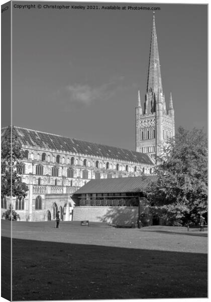 Monochrome Norwich Cathedral Canvas Print by Christopher Keeley