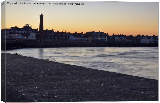 Sunset over Gorleston harbour Canvas Print by Christopher Keeley