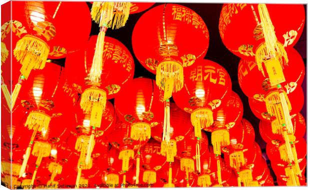 Red lantern roof decoration for Chinese New Year Canvas Print by Hanif Setiawan