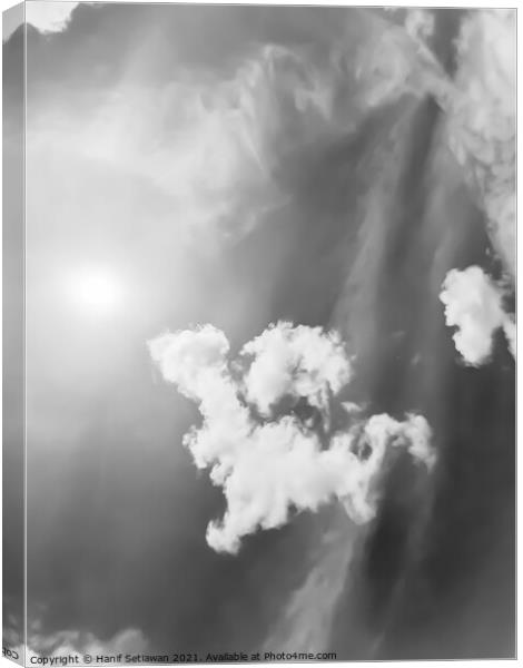 Fluffy cloud shape cloudscape in black and white. Canvas Print by Hanif Setiawan