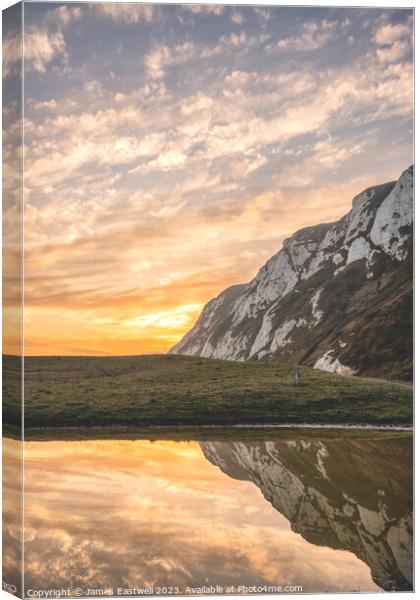 Reflecting skies : samphire Hoe, Dover Canvas Print by James Eastwell