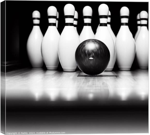 10 pin bowling, in black and white  Canvas Print by Paddy 