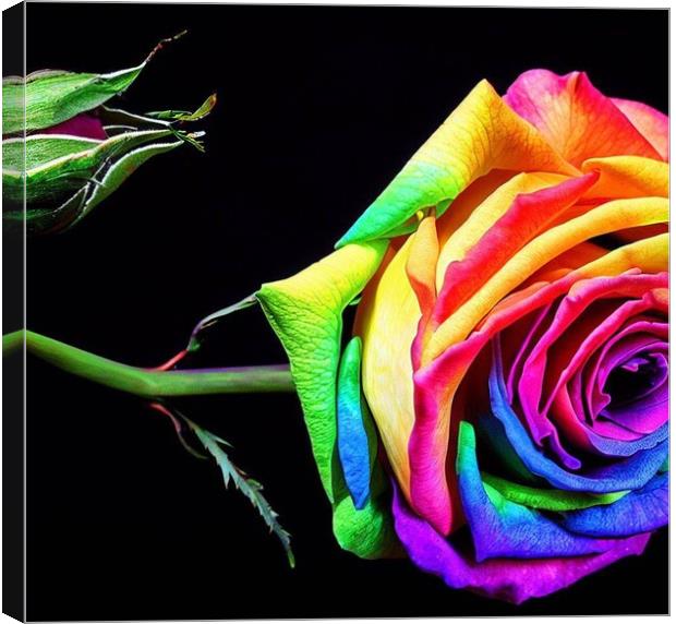 A rainbow rose with a black background  Canvas Print by Paddy 
