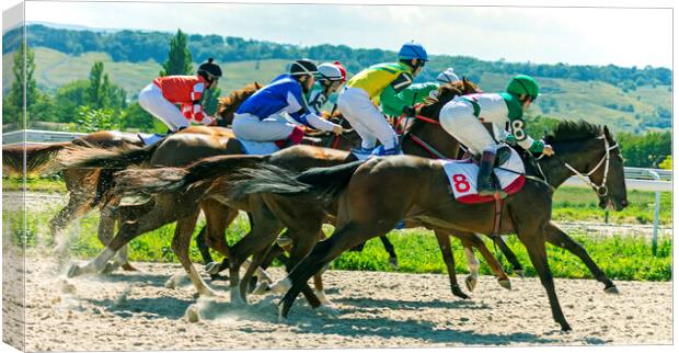 Horse race in Pyatigorsk hippodrome. Canvas Print by Mikhail Pogosov