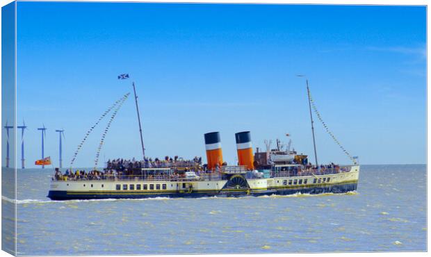 Waverley paddle steamer departing from Clacton pie Canvas Print by Paula Tracy