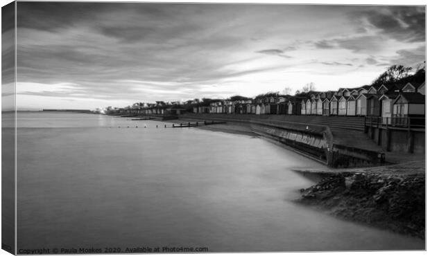 Dreamy sunset at Walton-on-the-Naze, in timeless black and white Canvas Print by Paula Tracy