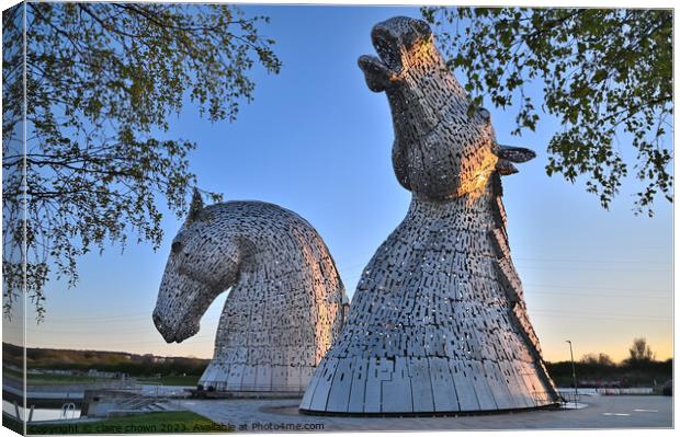 Kelpies at Sunset Canvas Print by claire chown