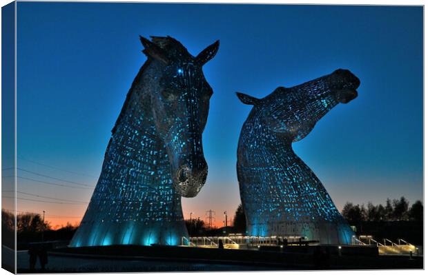 The Kelpies at Night in Blue Canvas Print by claire chown