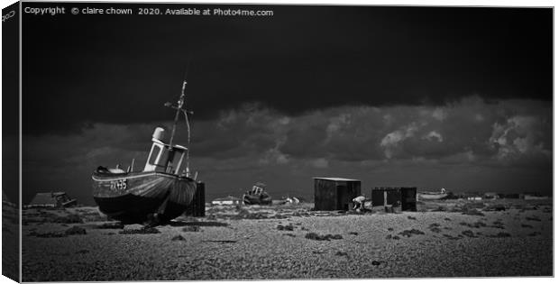 Dramatic Skies on Dungeness Canvas Print by claire chown