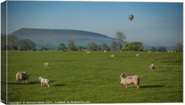 Hot Air Balloon ride over Pendle Hill Canvas Print by Richard Perks