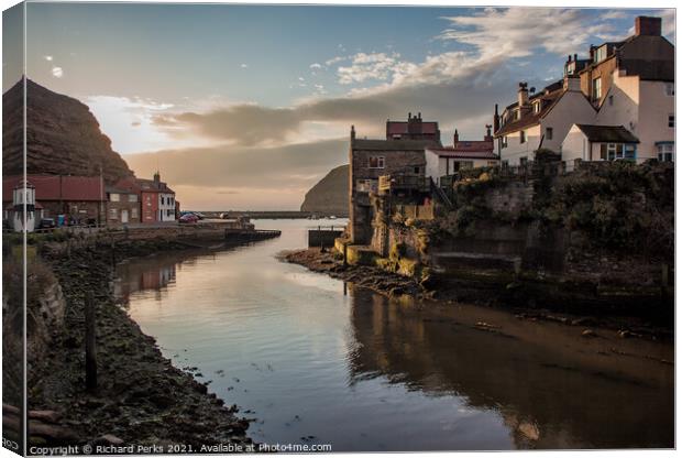 Serene Sunrise over Staithes Cove Canvas Print by Richard Perks