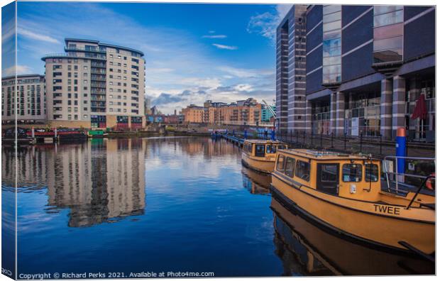 Leeds city centre docklands Taxi boats  Canvas Print by Richard Perks