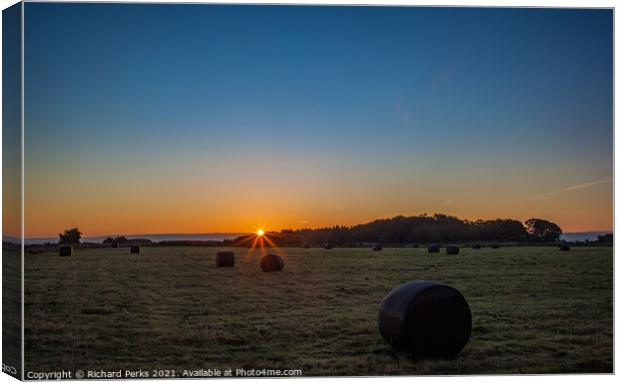 Yorkshire Dales early morning haymaking Canvas Print by Richard Perks