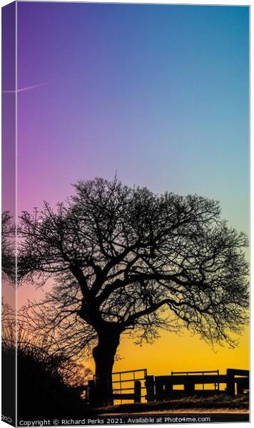 Guiseley, Tree silhouette at sunset Canvas Print by Richard Perks