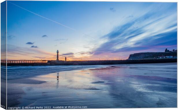 Whitby Beach Reflections Canvas Print by Richard Perks