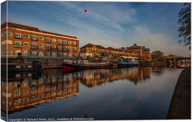 Hot Air Balloon, Boats and the Ouse Canvas Print by Richard Perks