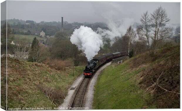 45212 leaving Oakworth on the Worth Valley Canvas Print by Richard Perks