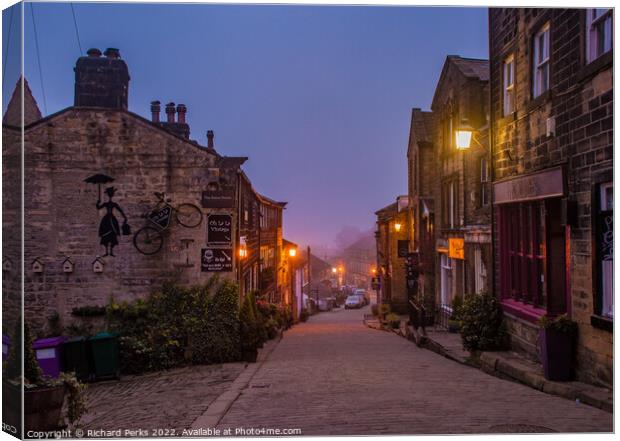 Haworth main street lights Canvas Print by Richard Perks