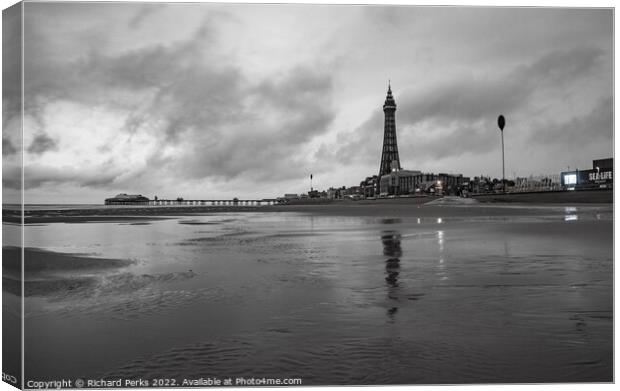Moody Skies over Blackpool Tower Canvas Print by Richard Perks