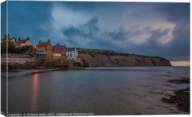 Storm Clouds over Robin Hoods Bay Canvas Print by Richard Perks