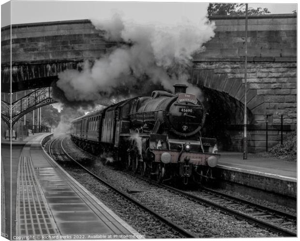 45690 steaming through the Yorkshire countryside Canvas Print by Richard Perks
