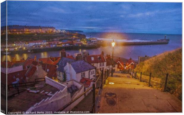 Whitby and the harbour from the 199 steps Canvas Print by Richard Perks