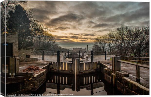 Frosty Mornings at the Bingley Five Rise Lock Canvas Print by Richard Perks