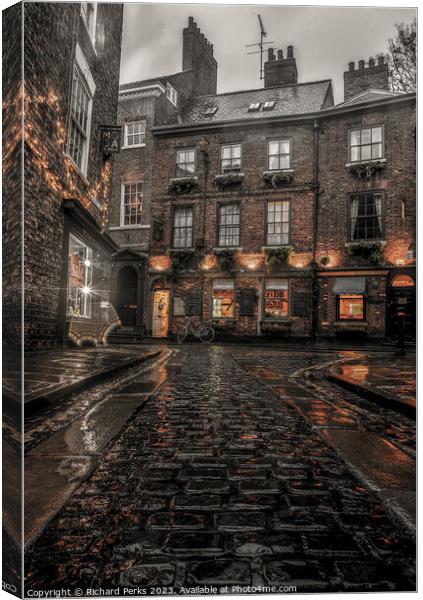 York street cobbles in the rain Canvas Print by Richard Perks