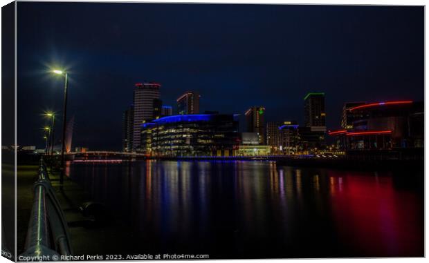 Media City Manchester - Blue Hour Canvas Print by Richard Perks