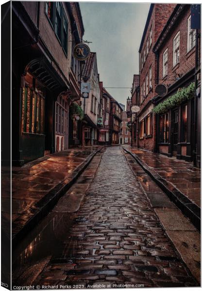 Rainy Days in the streets of York Canvas Print by Richard Perks