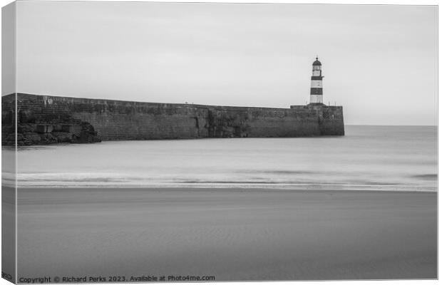 Seaham sea wall and Lighthouse Canvas Print by Richard Perks