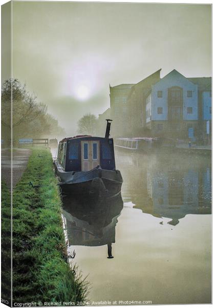 Early Morning Mist -Leeds Liverpool Canal Canvas Print by Richard Perks