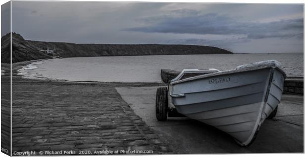 Emily and Katie`s boat on Filey Beach Canvas Print by Richard Perks