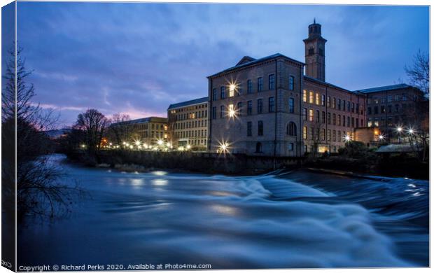 Salts Mill - Daybreak in Saltaire Canvas Print by Richard Perks