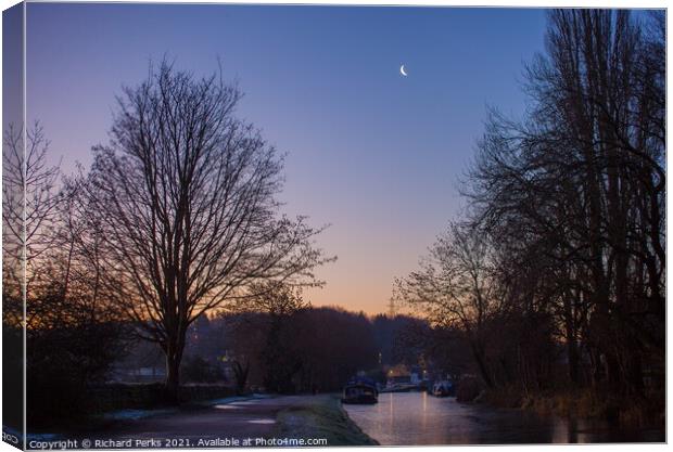 Moonlight over the Leeds - Liverpool canal, Leeds Canvas Print by Richard Perks
