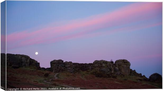 Moon over the Cow and Calf Canvas Print by Richard Perks