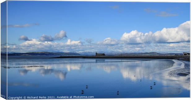 Across Morecambe bay to the Cumbria Mountains Canvas Print by Richard Perks