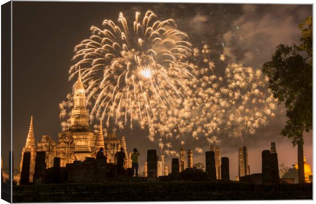 ASIA THAILAND SUKHOTHAI LOY KRATHONG Canvas Print by urs flueeler